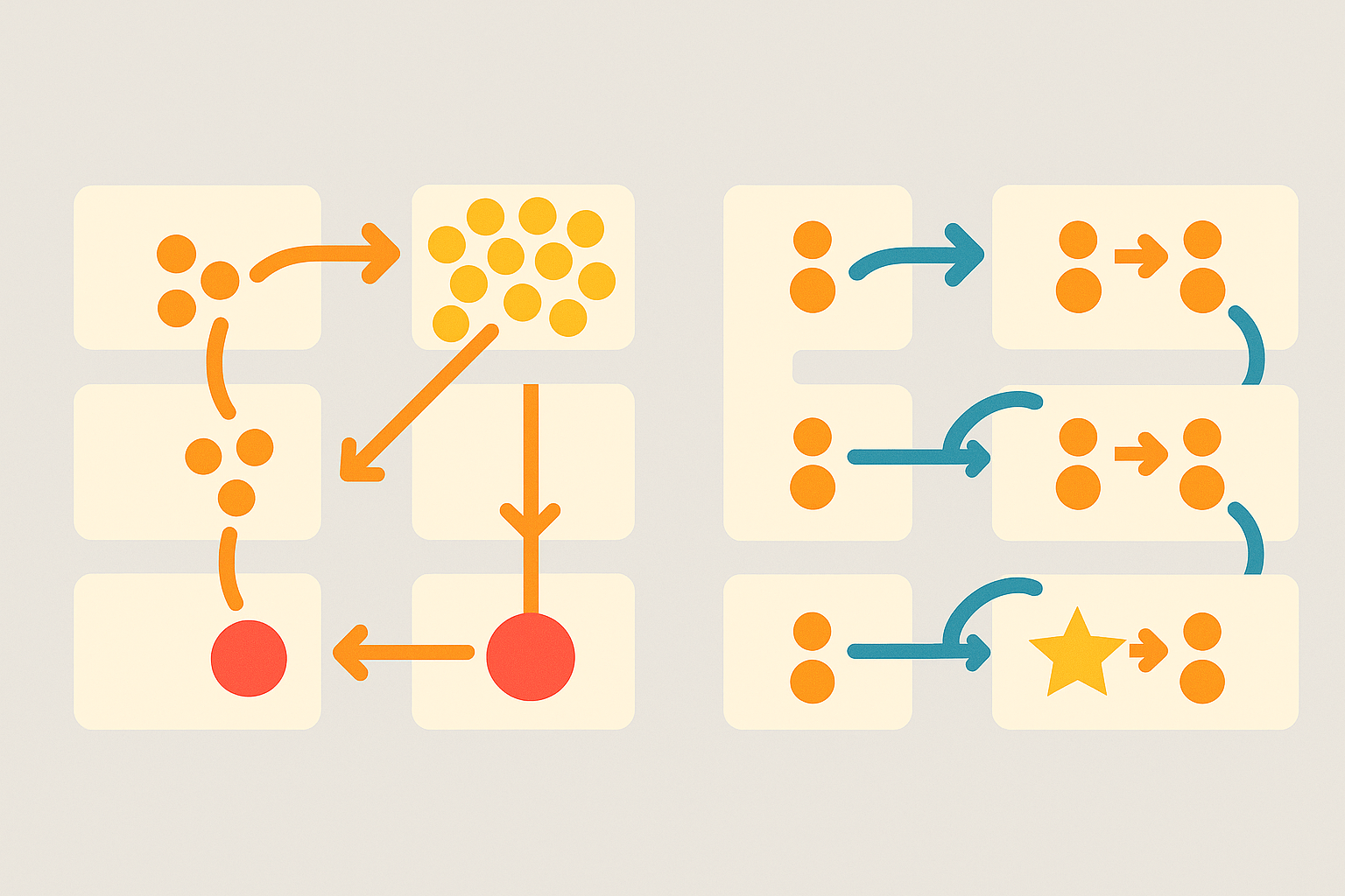 Museum visitor flow before optimization showing congestion points and visitor fatigue